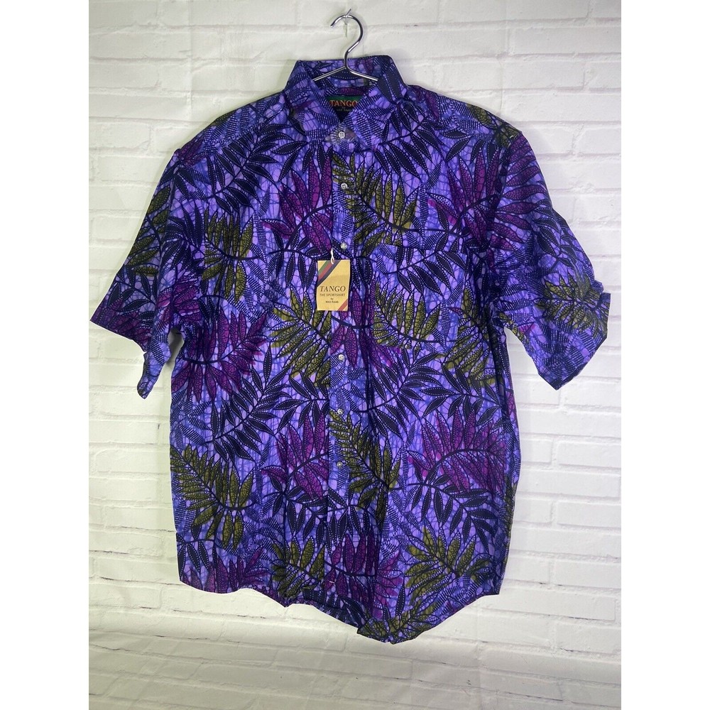 Tango by Max Raab Leaf Print Short Sleeve Button Up Shirt USA Made Mens Size L